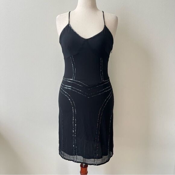 Vintage 90s Y2k Esprit Black Goth Grunge Boho Satin Slip Dress Womens SZ 8 Prom - Picture 2 of 8